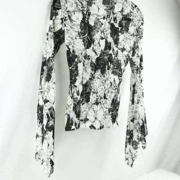 CACHE Sheer Blouse Black & White Floral Print - Picture 5 of 16